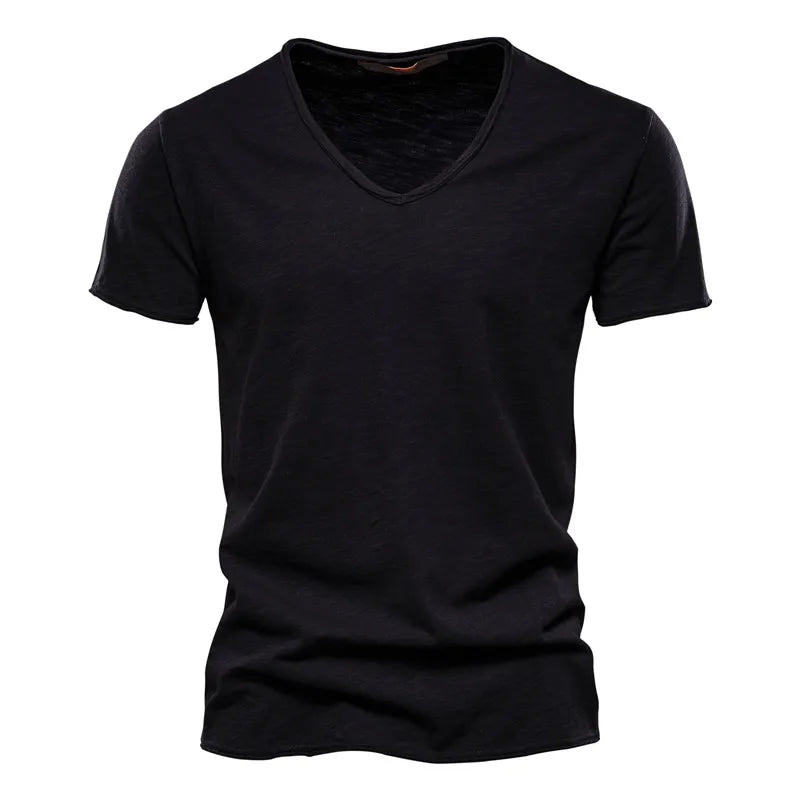 Herren-T-Shirt, kurzarm, V-Ausschnitt, dunkelblau, Slim Fit, einfarbig