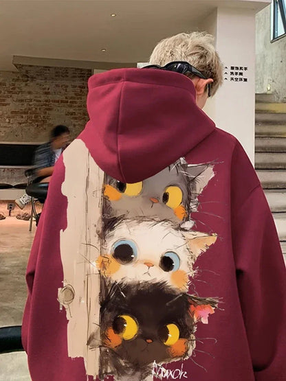 Frühling männer Cartoon Katzen Grafik Druck Hoodies Hip Hop Mode Mit Kapuze Sweatshirt Übergroßen Langarm Y2K Streetwear Hoodie