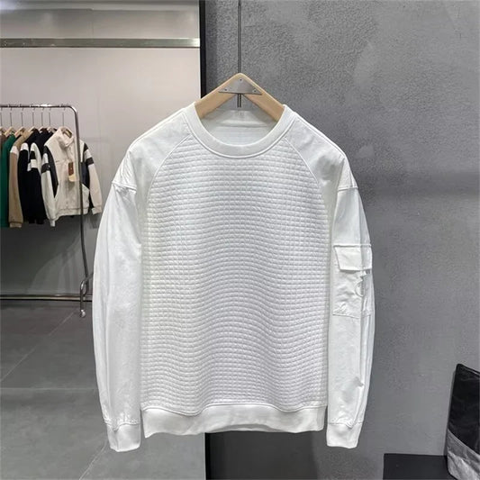 Herbst japanische Retro Waffel Sweatshirts für Männer Pullover Hoodieless Golf Wear 2024 Tasche Y2K Streetwear Baggy Crewneck Hoody