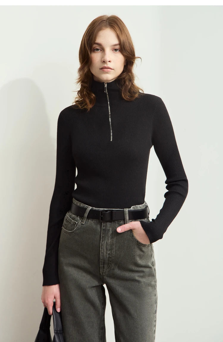 Damen-Strickjacke Stehkragen Reißverschluss Slim Streetwear Winter