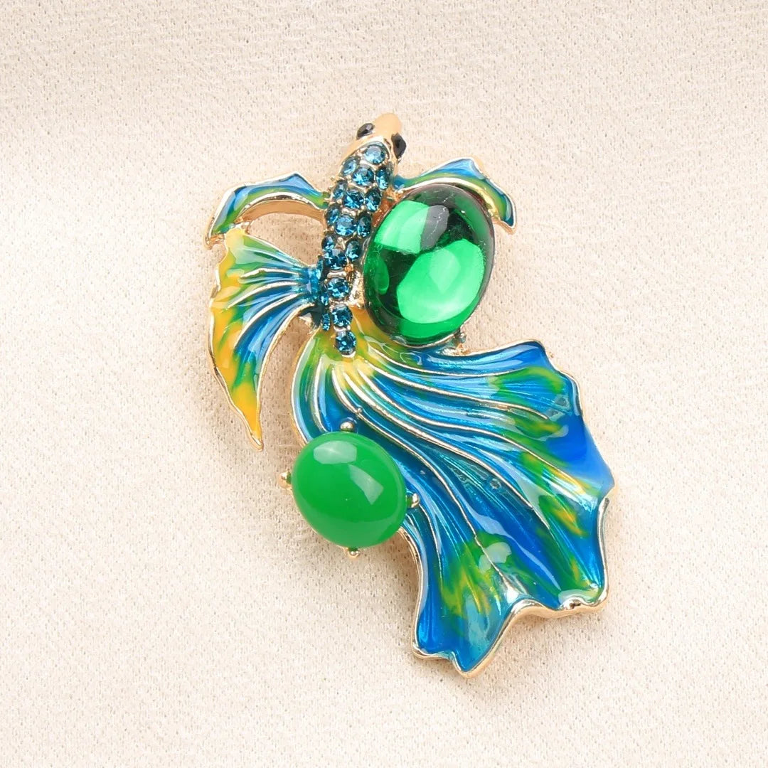 Brosche Goldfisch Emaille Strass Tier Kreativ Mode Europäisch Schmuck