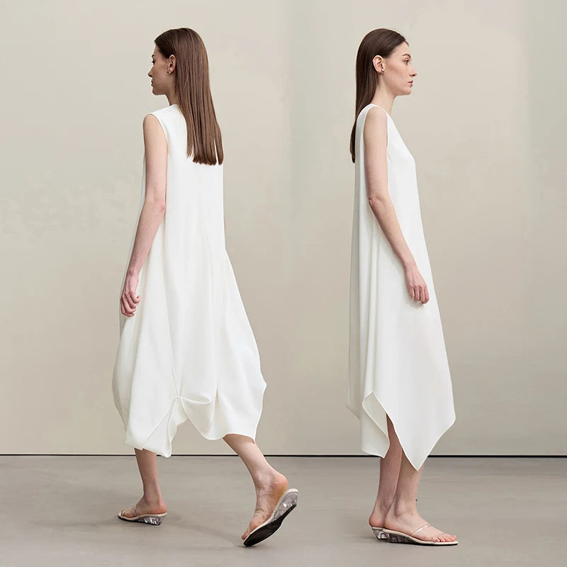 Sommerkleid Damen Armenlos Mit Plissee Und Taillenakzent