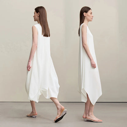Sommerkleid Damen Armenlos Mit Plissee Und Taillenakzent