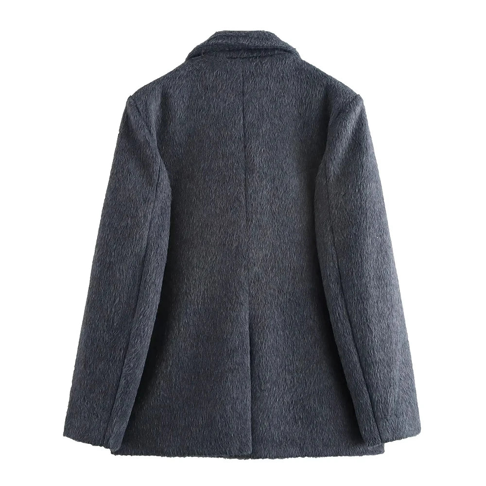 Elegante Damenjacke mit Reverskragen und langen Ärmeln – luxuriöses Patchwork-Design mit Taschen