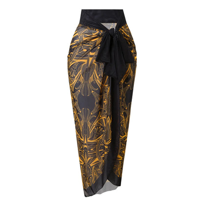 Damen-Badeanzug Blumen Langarm Sarong einteilig gepolstert