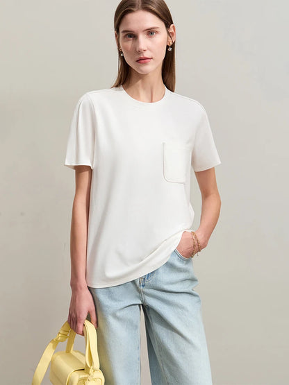 Damen Sommer-T-Shirts im minimalistischen Stil mit O-Ausschnitt und kurzen Ärmeln