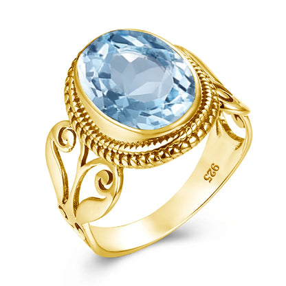 Damen-Ring Aus Sterling Silber Mit Ovaler Rainbow Fire Mystic Topaz Stein 10x16mm Goldtone Schmuck