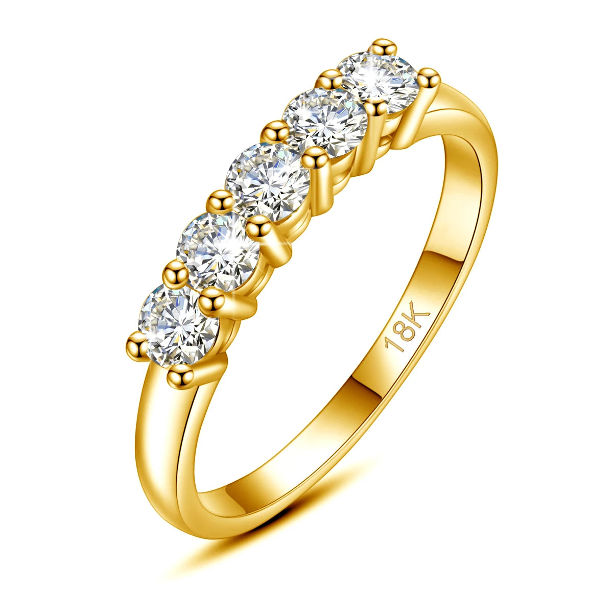 Damen-Ring aus 18K Gelbgold mit fünf Moissaniten und Echtheitszertifikat, Luxus Schmuckstück für Verlobung oder Hochzeit