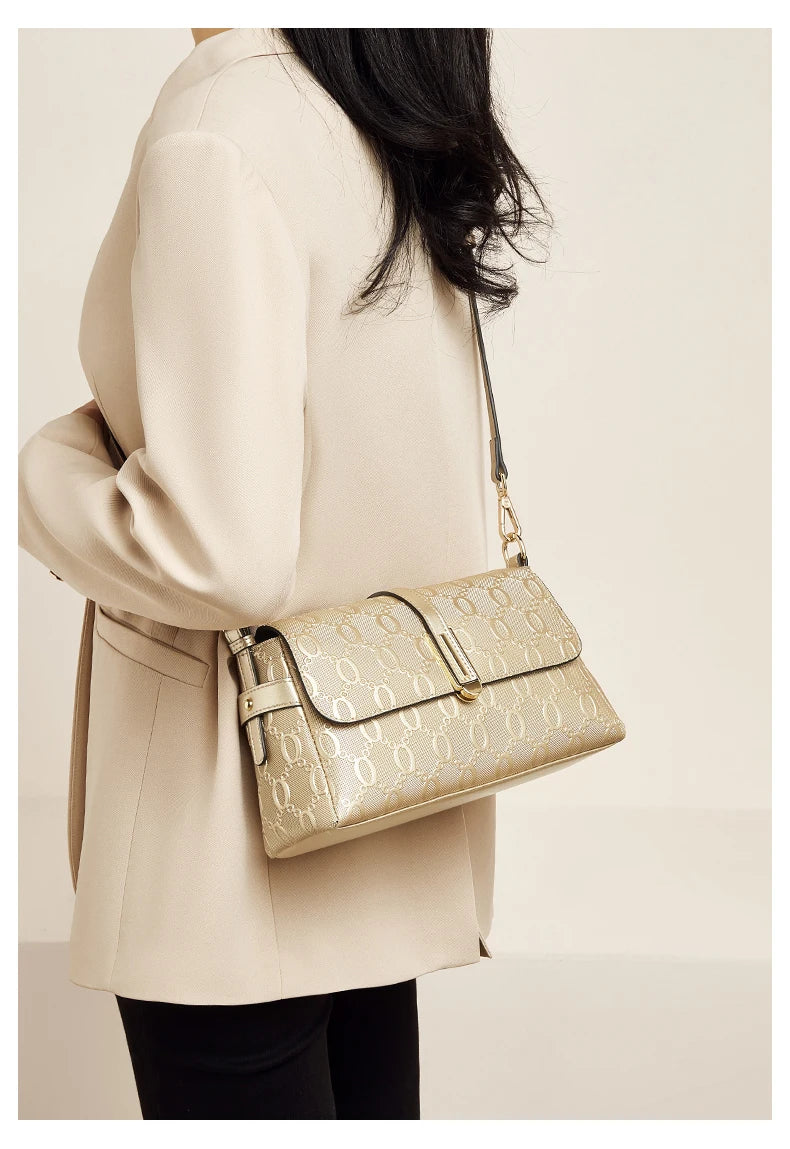 Damen Schultertasche Aus Spaltleder Mit Prägung Crossbody