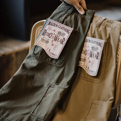 Herren Vintage Holzfäller Shorts mit Multi-Pocket und Reißverschluss für den Sommer