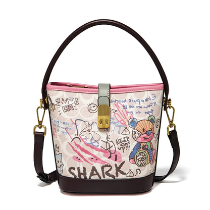 Lady Handbag Aus PU Leather Crossbody Bag Office Prints