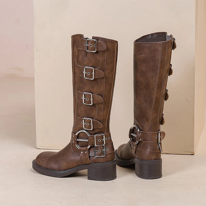 AIYUQI Women Cowboy Boots 2025 Autumn New Belt Buckle Women Marton Boots British Style Large Size 41 42 43 Women Long Boots