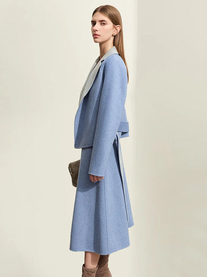 Damen Kleid-Set mit neuem Reverskragen und Gürtel im Winterstil