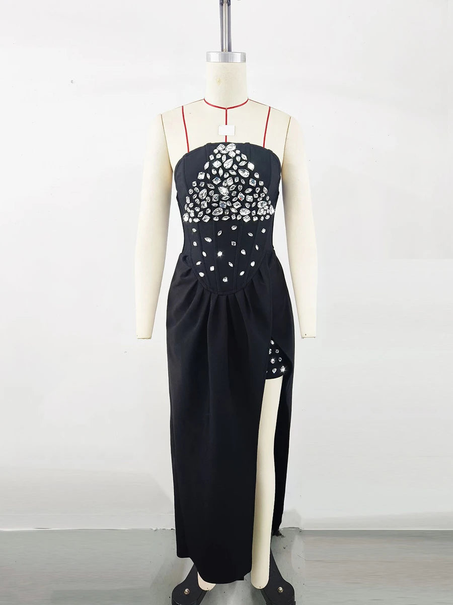 Elegantes Midi-Kleid mit schulterfreiem Ausschnitt, langen Ärmeln und Pailletten-Patchwork – figurbetontes Design für Damen