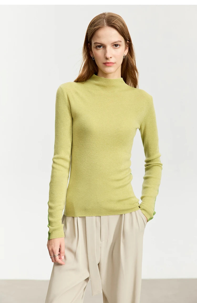 Damen-Pullover mit Stehkragen, langarm, gelbgrün