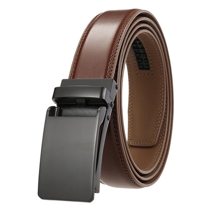 Herren-Gürtel aus Rindsleder mit automatischer Metallschnalle, 31 mm Breite, braun