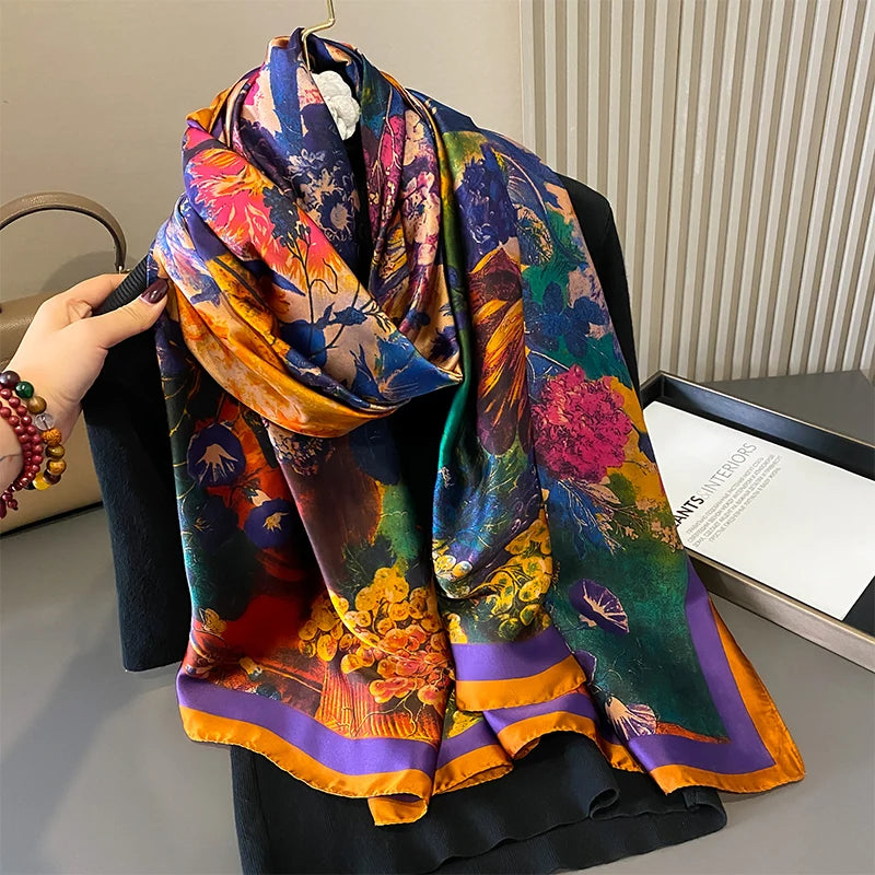 Damen Satin Seidenschal Hijab Sommer Sonnenschutz Strand Kopftuch Foulard