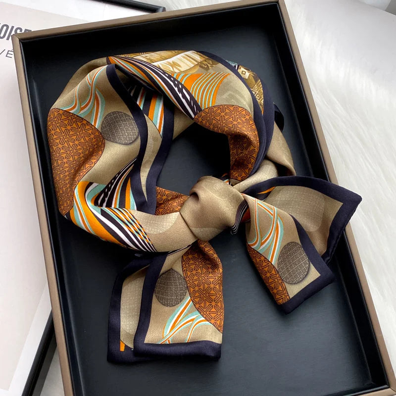 Damen Seidenschal dünn Taschenband Foulard Haarband Stirnband bedruckt D