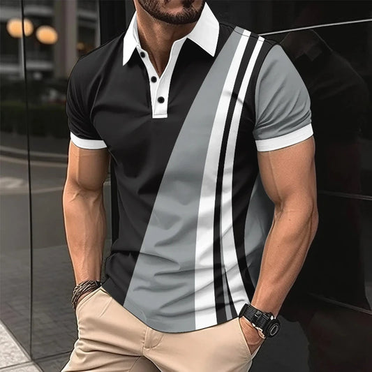 Kurzärmeliges Herren-Poloshirt mit Stehkragen und Ananas-Karomuster – lässiges Freizeithemd