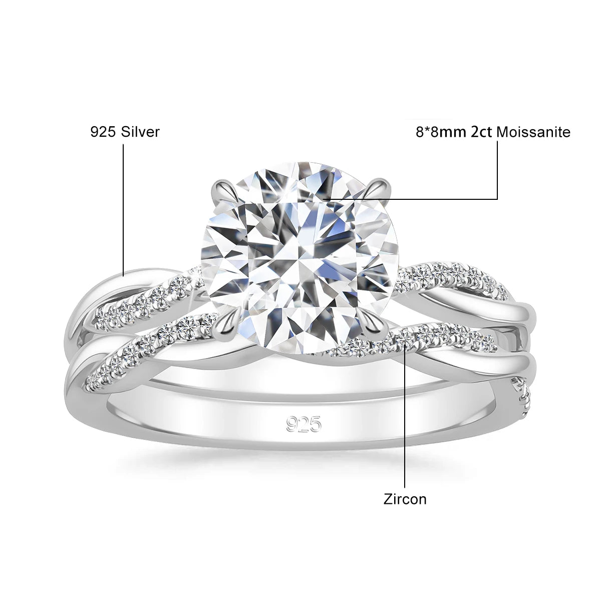 Damen-Verlobungsring Aus Moissanit In Rundem Schliff Aus 925er Sterlingsilber Mit Zertifikat