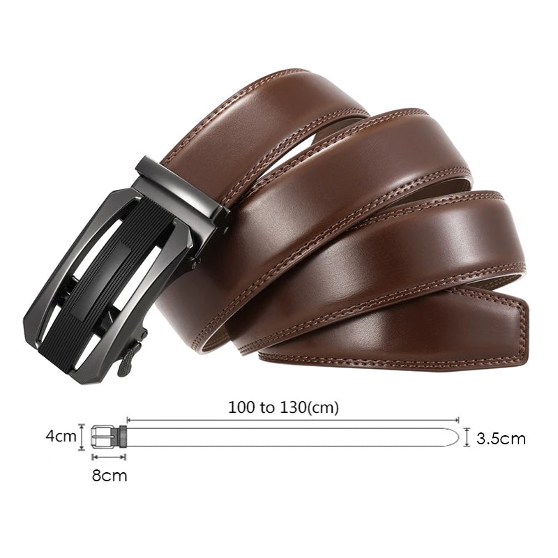 VATLY Echtleder Ratchet Gürtel Herren 38mm Natur-Rindsleder Automatik-Schnalle