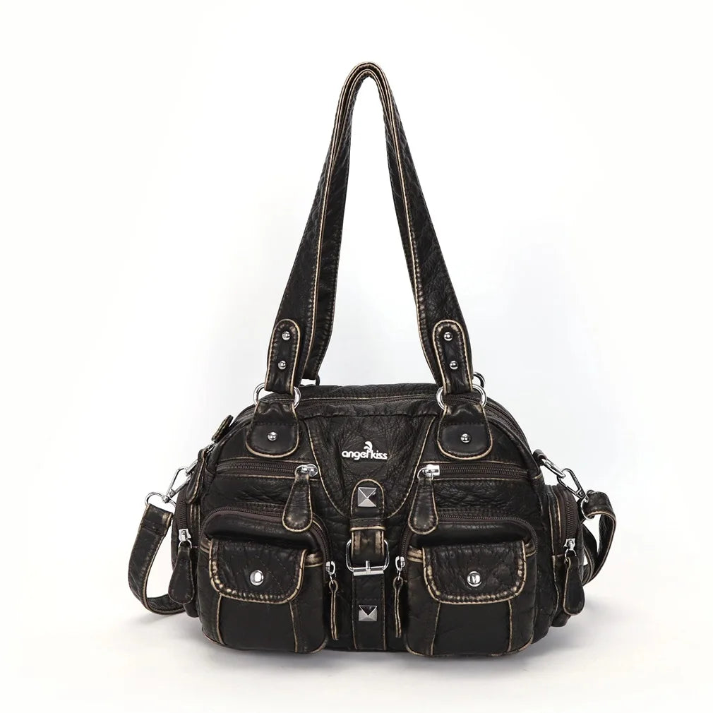 Damen-Umhängetasche Vintage-Stil mit Mehrfachfächern für Alltag und Freizeit Schultertasche