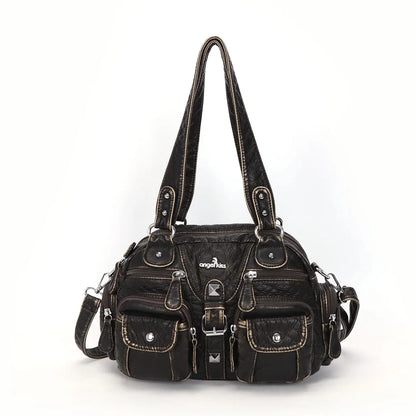 Damen-Umhängetasche Vintage-Stil mit Mehrfachfächern für Alltag und Freizeit Schultertasche