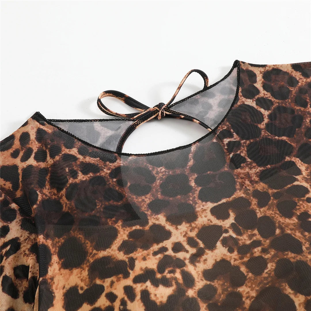 Damen Badeanzug Langarm Leopard Cover-Up gepolstert Einteiler