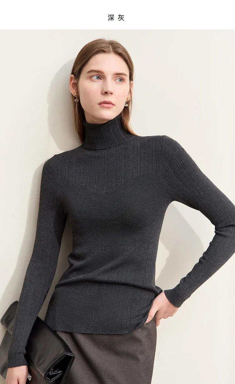 Damen-Rollkragenpullover Slim Polyester-Viskose Herbst-Winter