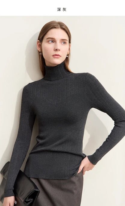 Damen-Rollkragenpullover Slim Polyester-Viskose Herbst-Winter
