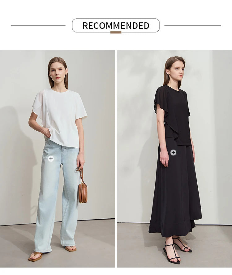 Damen Sommer-T-Shirt mit kurzen Schmetterlingsärmeln und Rundhalsausschnitt