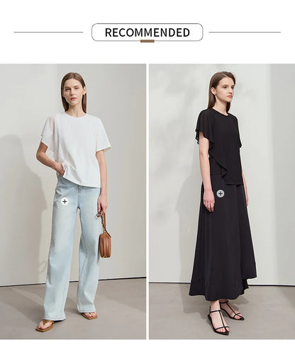 Damen Sommer-T-Shirt mit kurzen Schmetterlingsärmeln und Rundhalsausschnitt