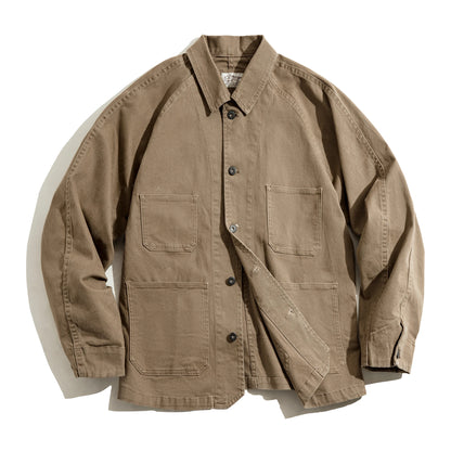 Herren Mantel aus schwerem Twill mit vier Taschen im Khaki-Farbton