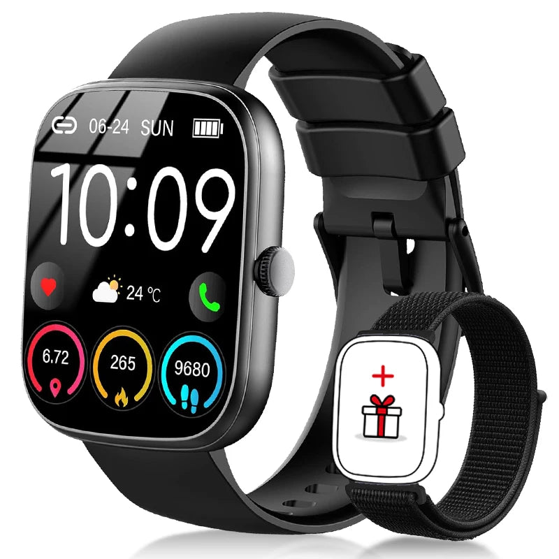 LIGE Smartwatch (schwarz) mit großem Display und Geschenk-App-Taste am Armband
