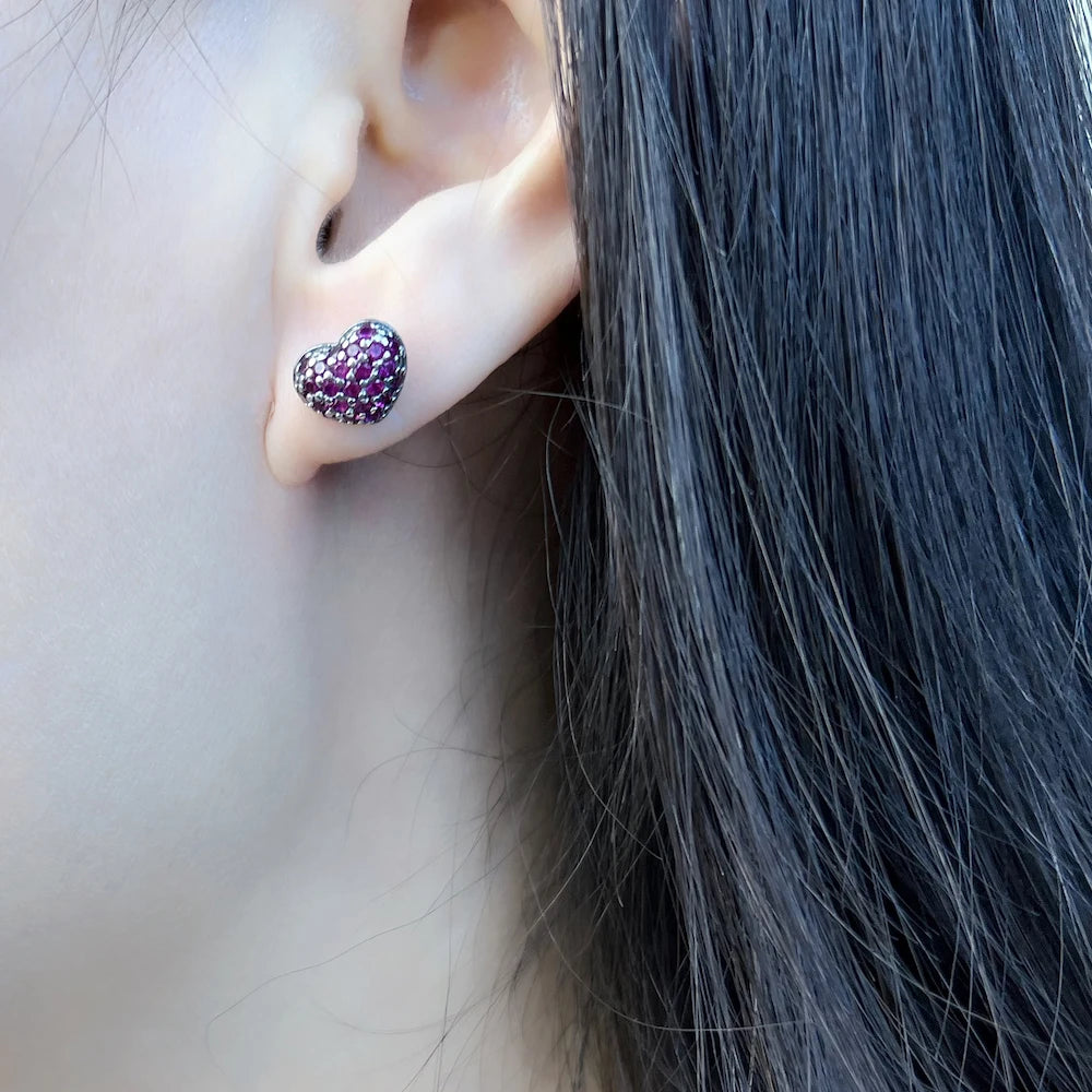 Damen-Ohrstecker rosa Herz glamourös aus Sterlingsilber