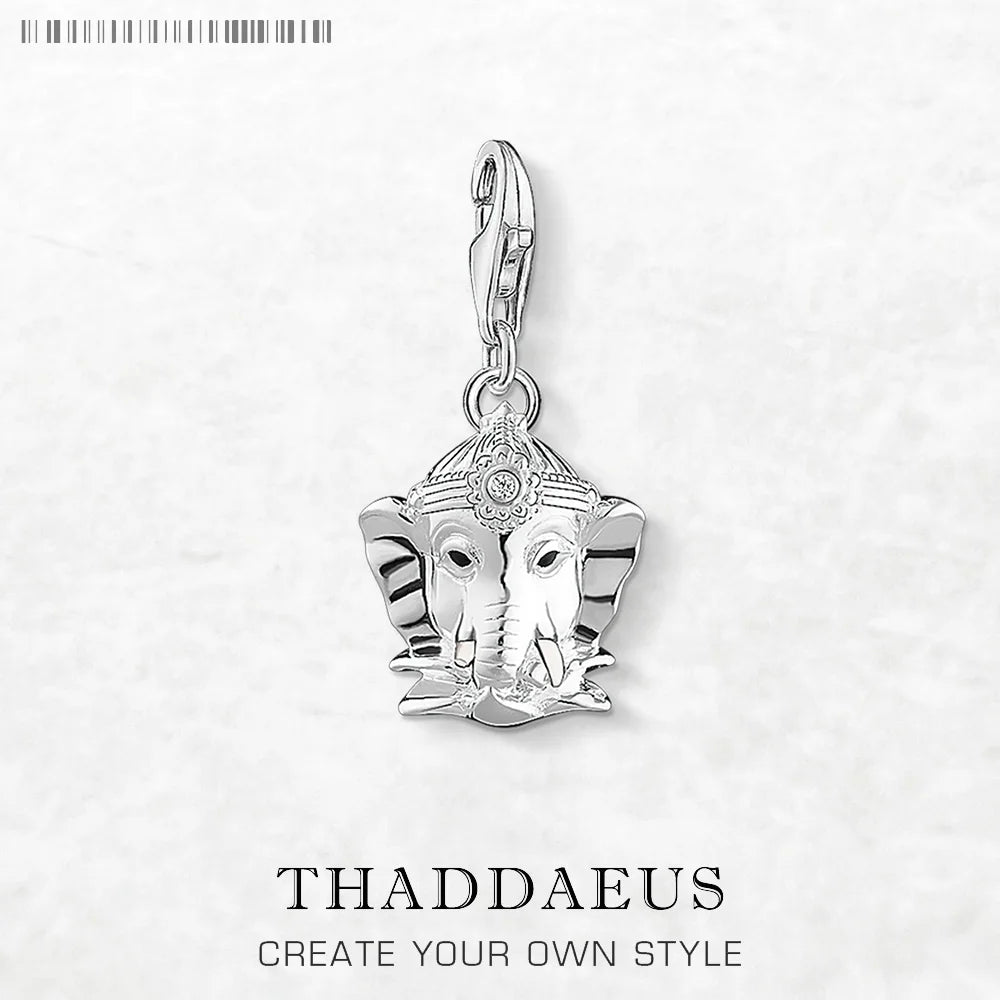 Damen-Anhänger aus Sterlingsilber mit Ganesh-Motiv und Öse, runder schwarzer Stein