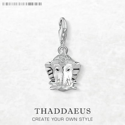 Damen-Anhänger aus Sterlingsilber mit Ganesh-Motiv und Öse, runder schwarzer Stein