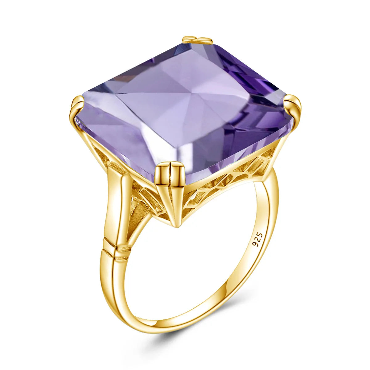 Damen-Ring aus Silber 925 mit Großem Quadratischem Citrin-Stein im Signet-Stil für Hochzeit und Festliche Anlässe