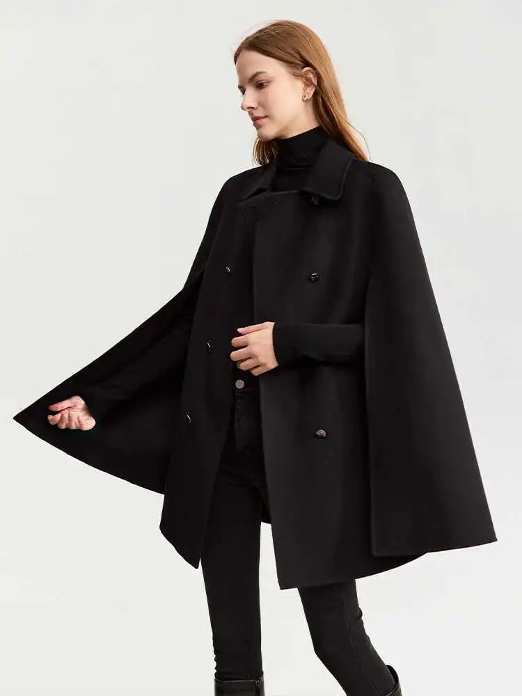 Damen Wollmantel im Vintage-Stil mit Revers und Ledergürtel für Winter