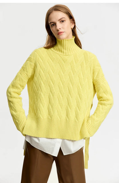 Damen-Rollkragenpullover locker Schnürung Herbst-Winter