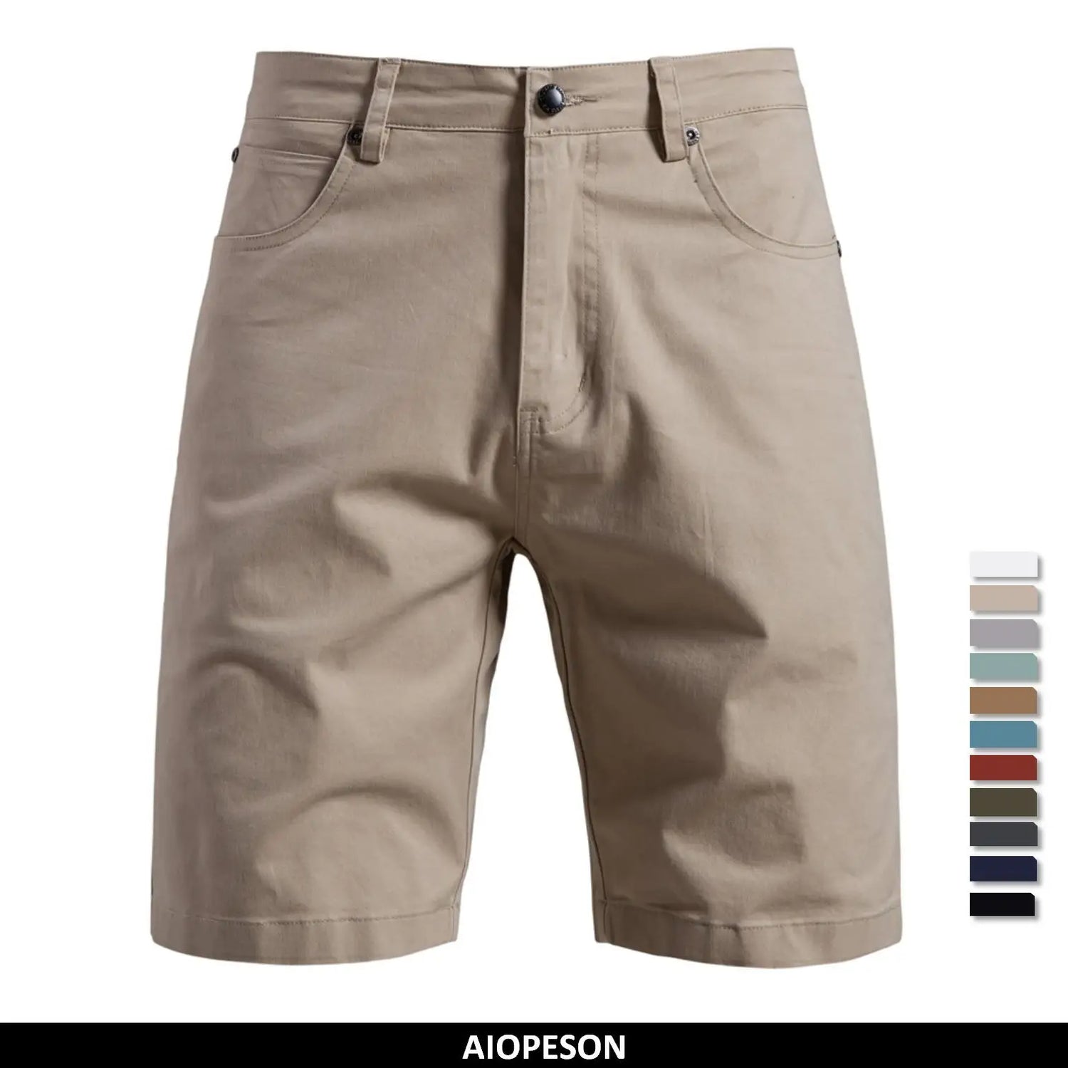 Khakifarbene Baumwoll-Sommershorts mit Taschen und Knopfverschluss für Herren