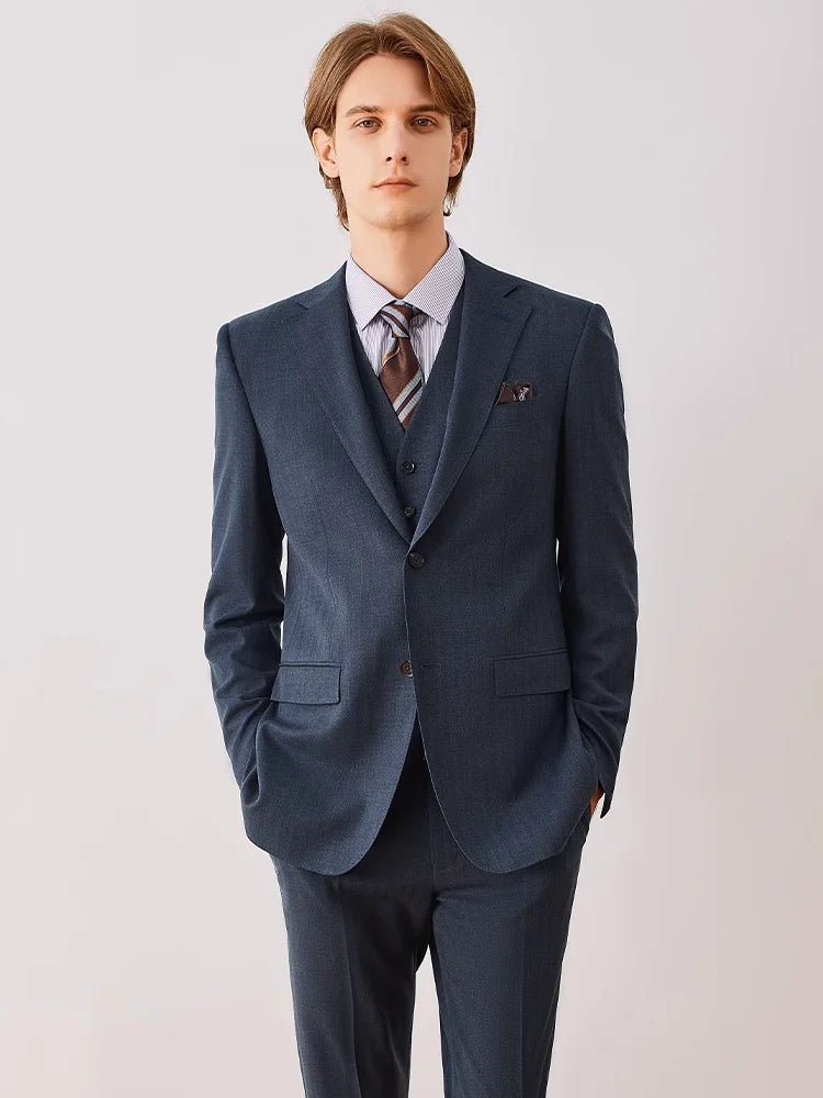 Schlanker Herrenblazer aus Wollmischung mit braunem Karomuster und Taschen – ideal für Business und Hochzeiten