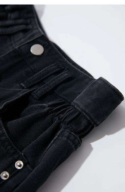 Damen Shorts Baumwoll-Denim Lässig Locker Gerade Vintage Modische Taschenjeans