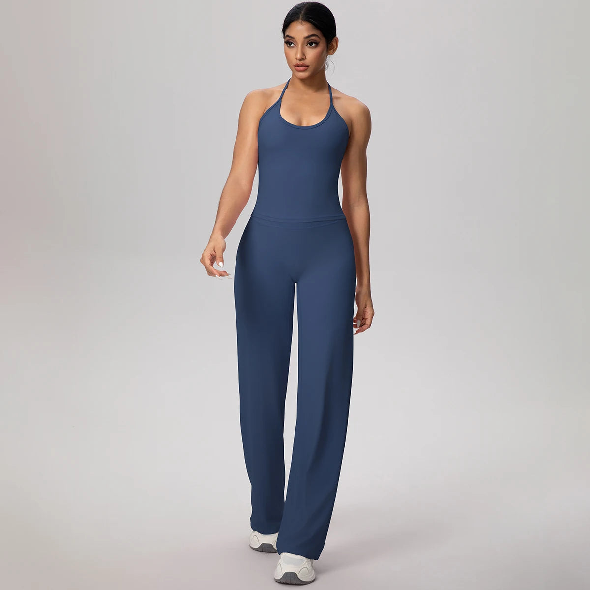 Damen-Yoga-Set Tank-Top und weite Hose, navy