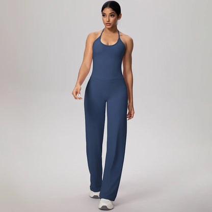 Damen-Yoga-Set Tank-Top und weite Hose, navy