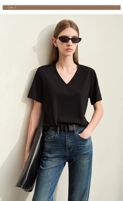 Damen Kurzarm-T-Shirts mit V-Ausschnitt und Sonnenschutz für kühles Gefühl