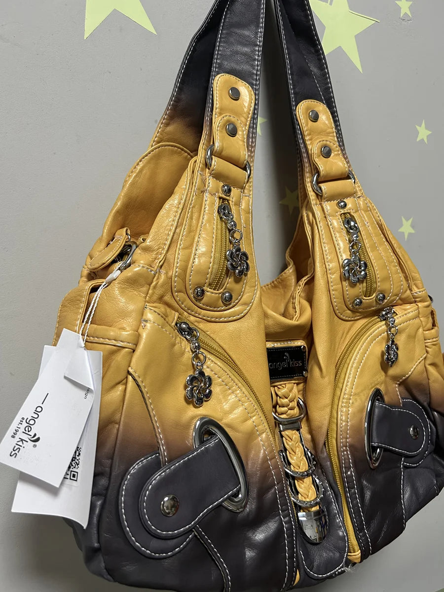 Damen-Schultertasche Mit Tie-Dye Muster Und Top-Handle Tragegriff Für Uni Und Alltag