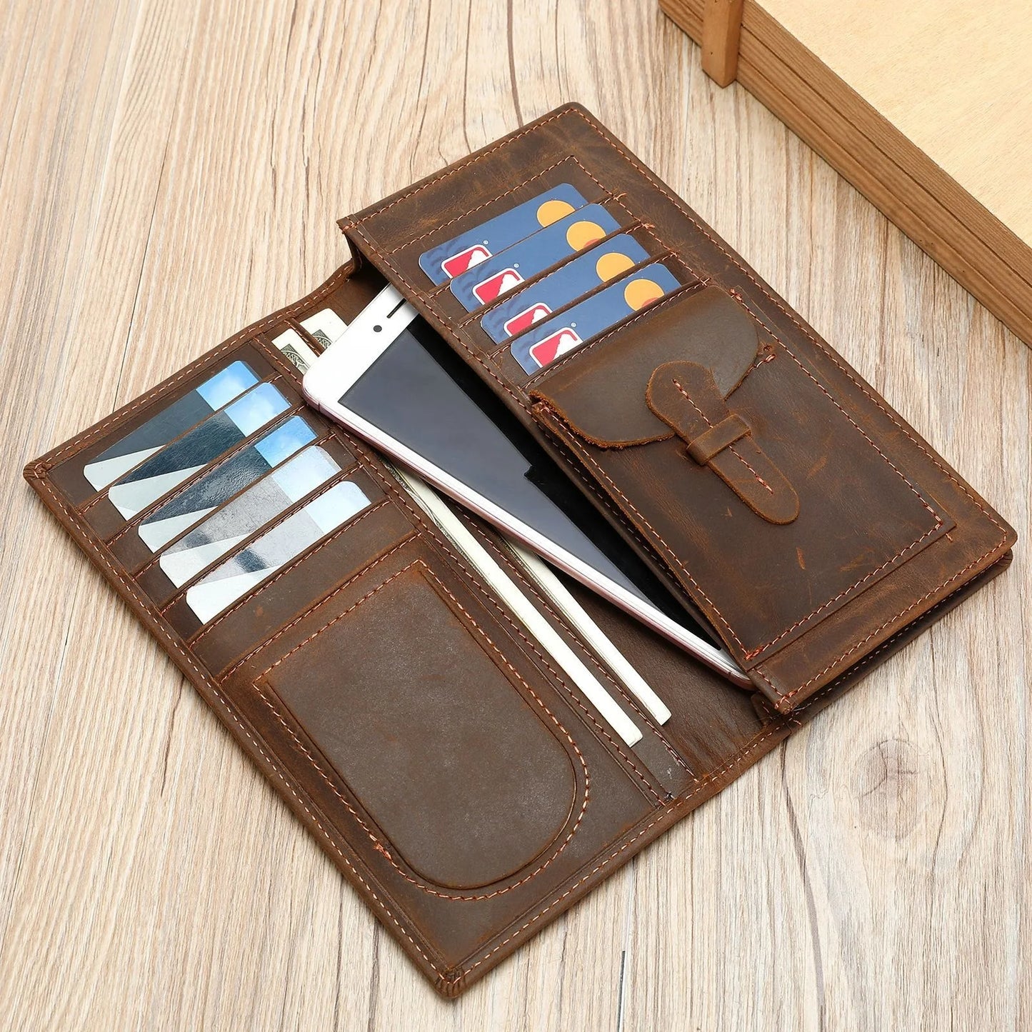 Unisex Geldbörse Clutch Mit RFID-Schutz Und Mehrfachen Kartenfächern Aus Echtem Leder Mit Telefonfach