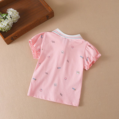 Baby Mädchen Sommer Hemd 2023 Neue Kinder Baumwolle Kurzarm Kleidung Kinder Polo T-shirt Baby Drehen-unten Kragen kleidung