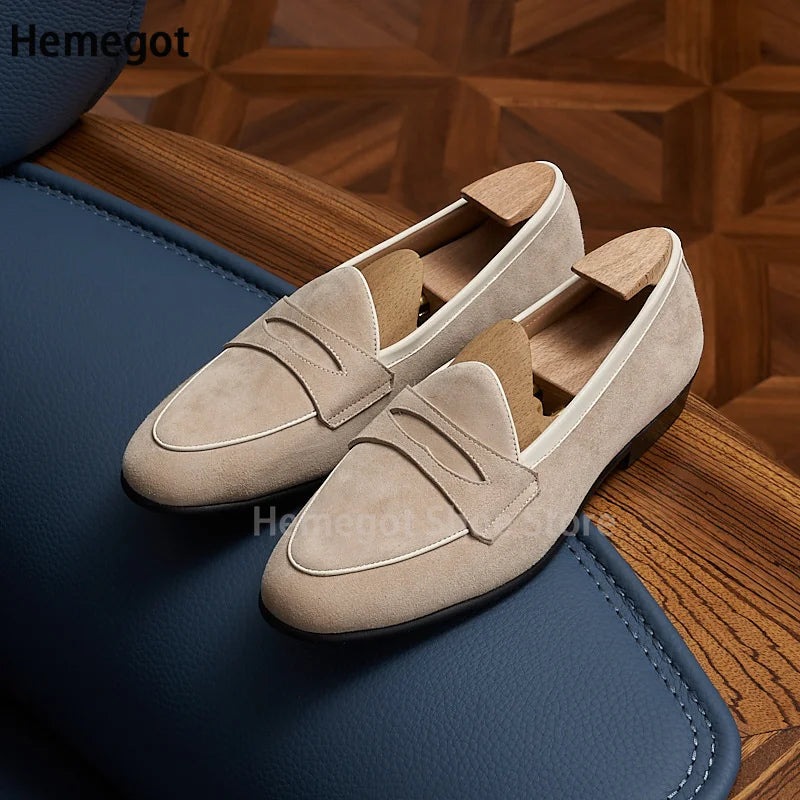 Herren-Loafer, beigefarbene Slip-On Schuhe mit Schlupfband und Mokassinoptik